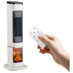 Semineu Electric, 2250W, cu Efect de Flacara, 2 trepte, Incalzire Ceramica PTC cu Termostat si Telecomanda, Dispay LED