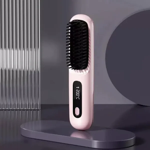 Perie electrica pentru par, portabila, roz, incarcare USB