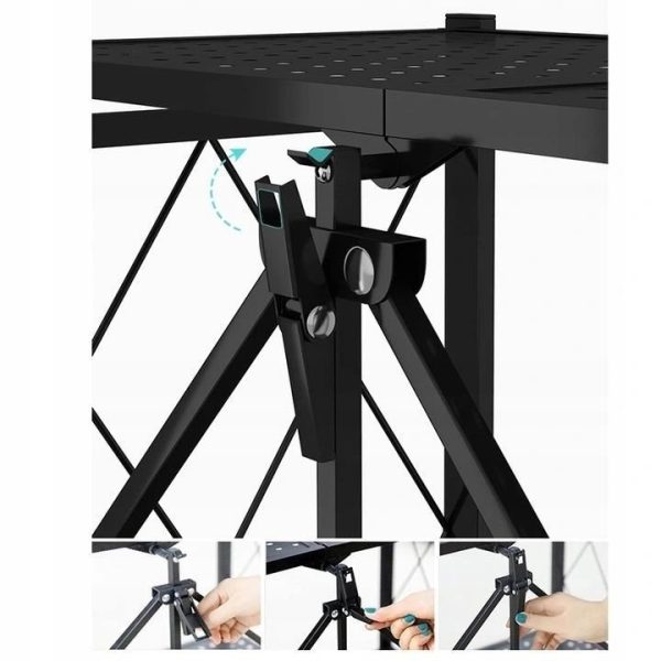 Raft depozitare, metalic, pliabil, pe roti, 5 polite, negru, 50 kg, 72x34x163 cm