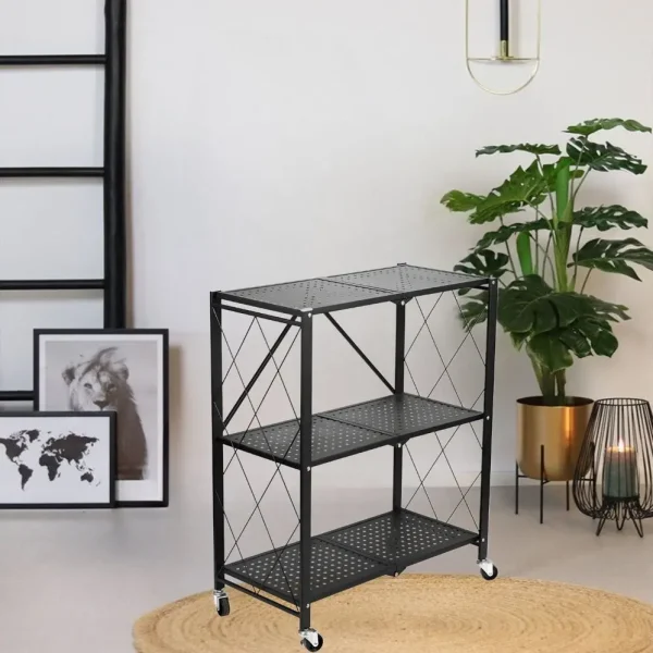 Raft pliabil metalic cu 3 polite, negru, 71,5x39x89cm