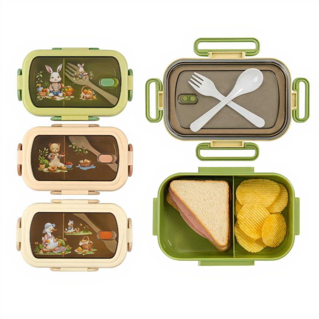 Caserola de Pranz pentru Copii 22x14x6cm, 2 Compartimente cu Lingurita si Furculita - go4store.ro